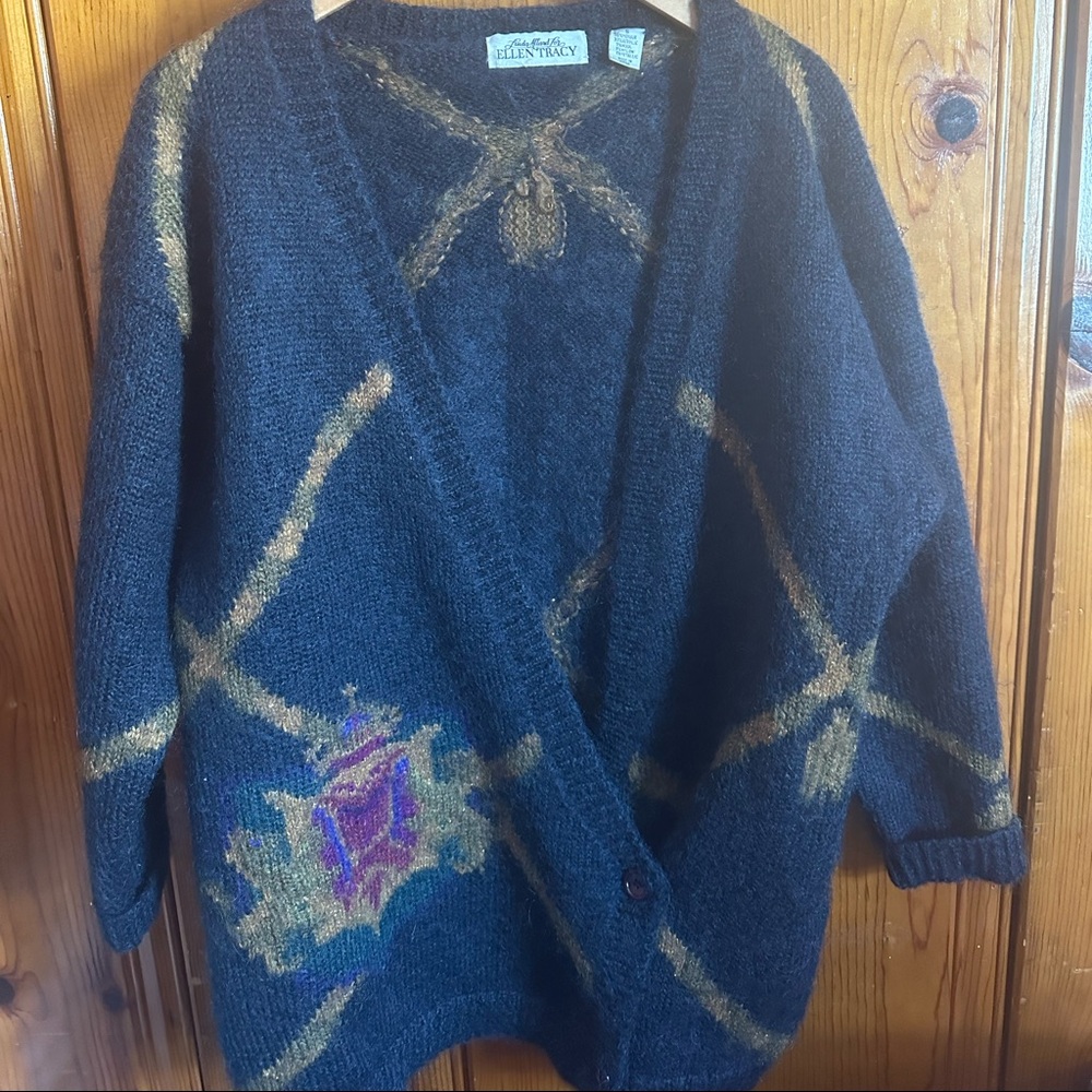 Vintage Ellen Tracy Long Cardigan Sweater Mohair Oversized